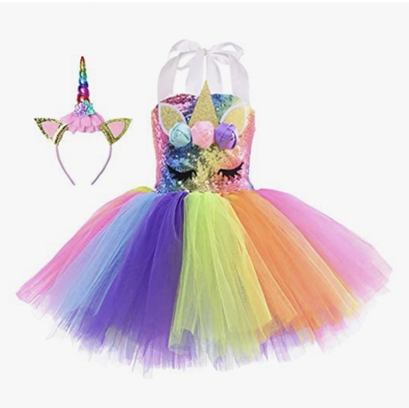 UNICORN 3pc Tutu Dress w Headband & Wings Size 6T NWT ADORABLE! - Picture 3 of 5